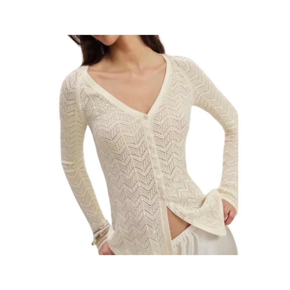 NWT Reformation Sutton Regenerative Merino Open Knit Sweater in Cream Size M